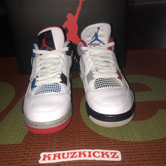 Jordan 4 “ What The 4s " Size 8.5 White Blue Red - Picture 4 of 7